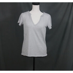 NEW PST Project Social T EVERYDAY Gray White Stripe V-Neck T-Shirt Knit Top SzS